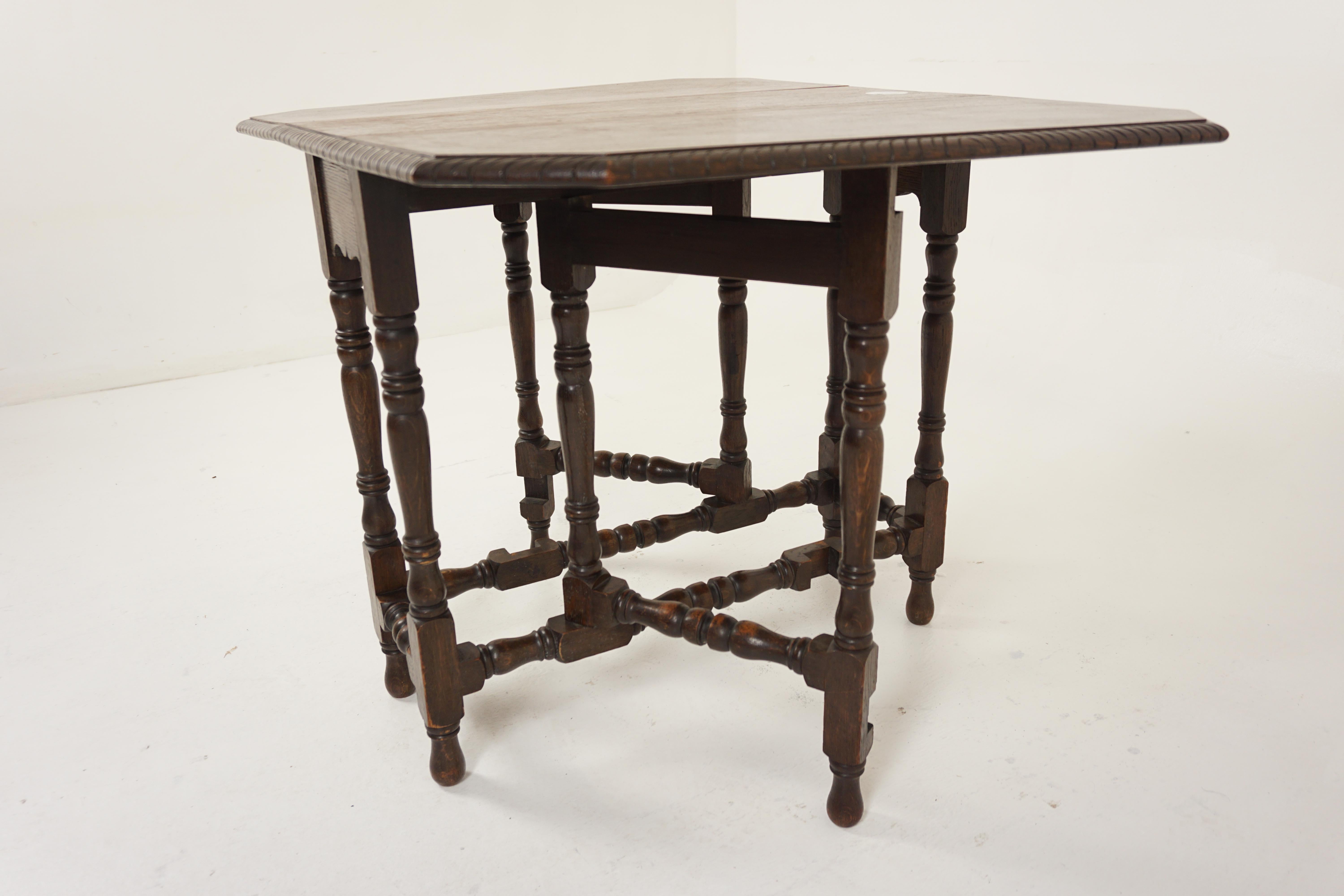 Vintage Carved Oak Drop Leaf Table, Gateleg, Scotland, 1930, H810 4