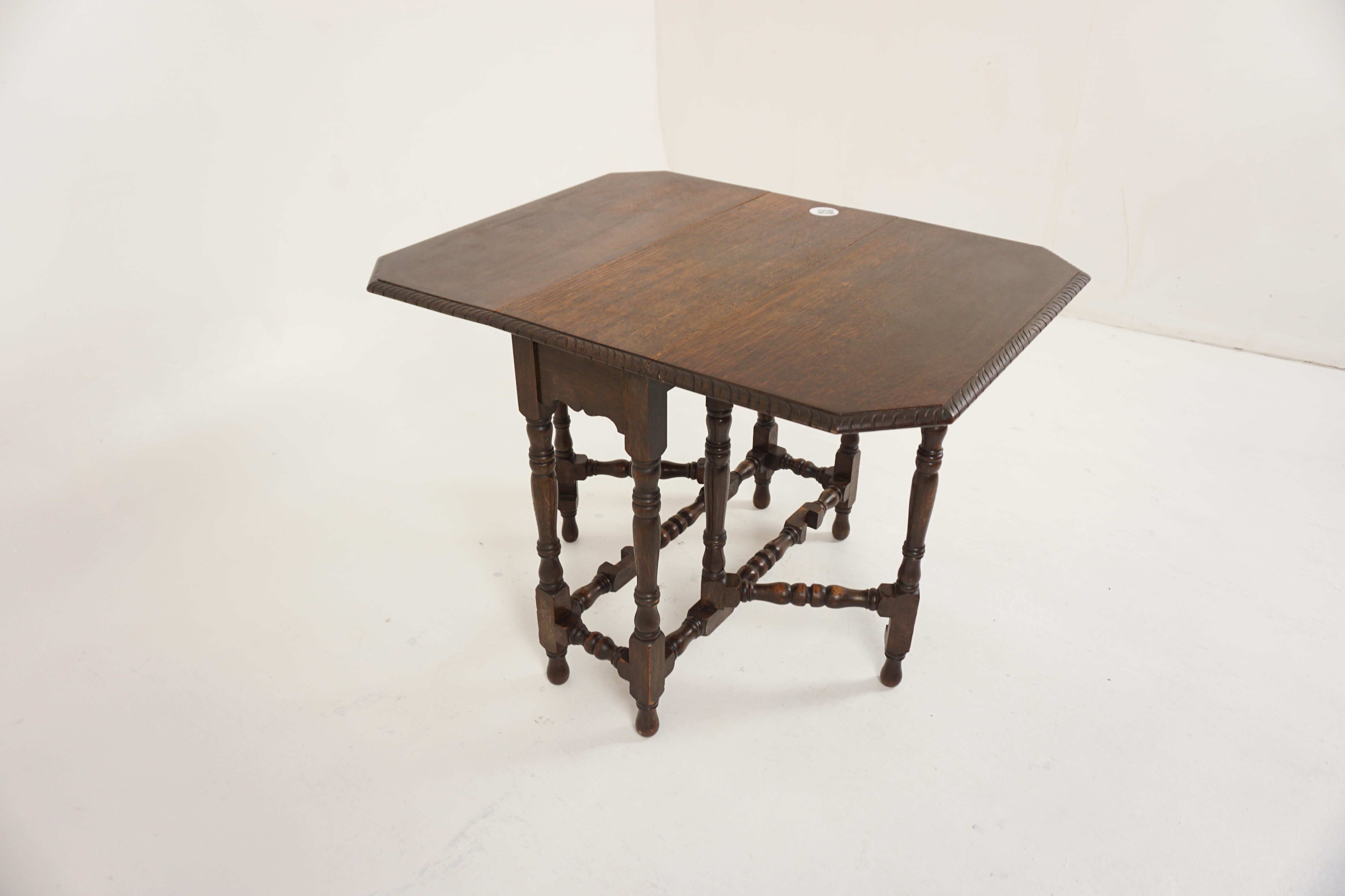 20th Century Vintage Carved Oak Drop Leaf Table, Gateleg, Scotland, 1930, H810