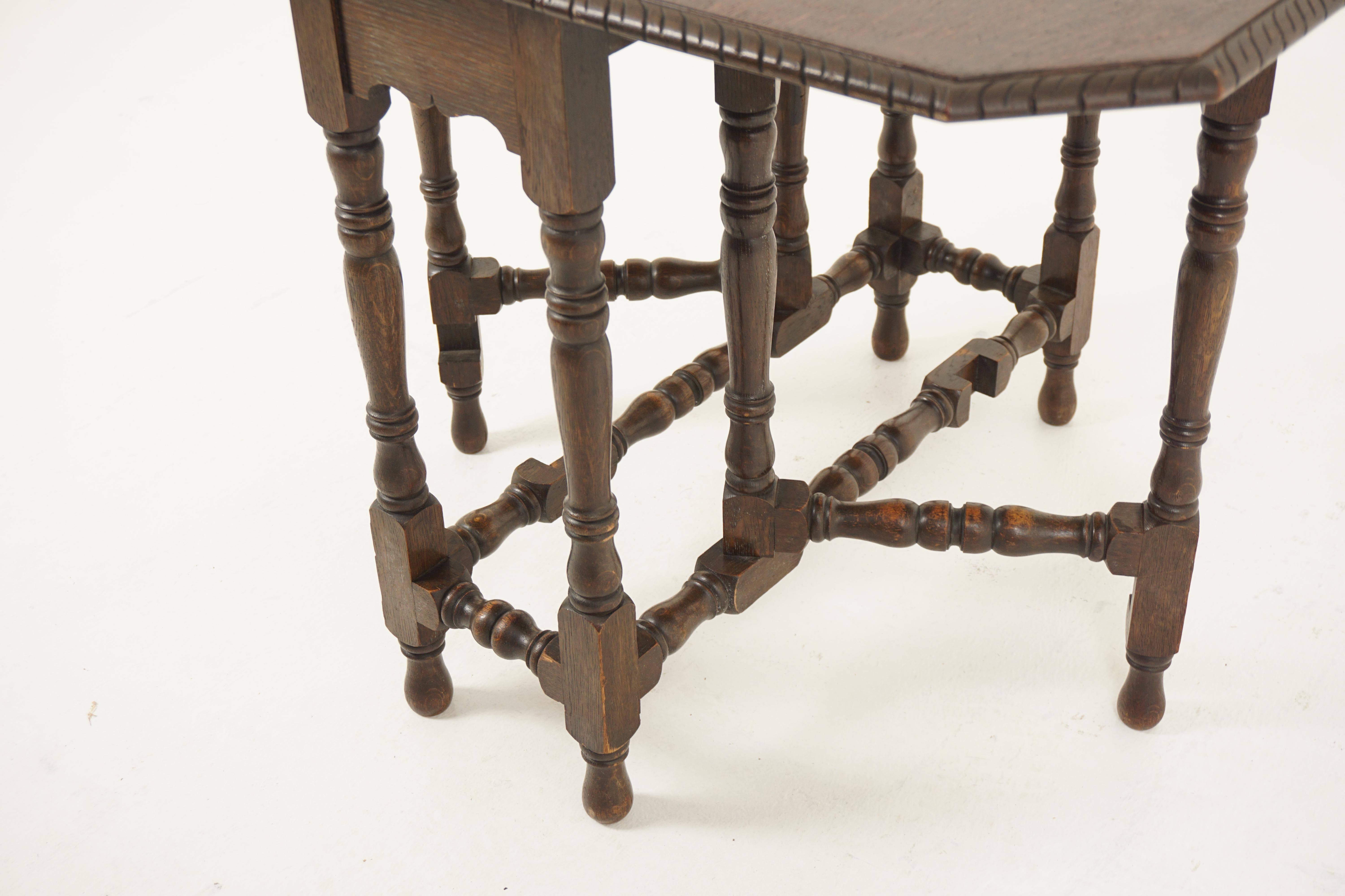 Vintage Carved Oak Drop Leaf Table, Gateleg, Scotland, 1930, H810 2