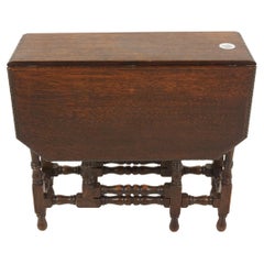 Vintage Carved Oak Drop Leaf Table, Gateleg, Scotland, 1930, H810