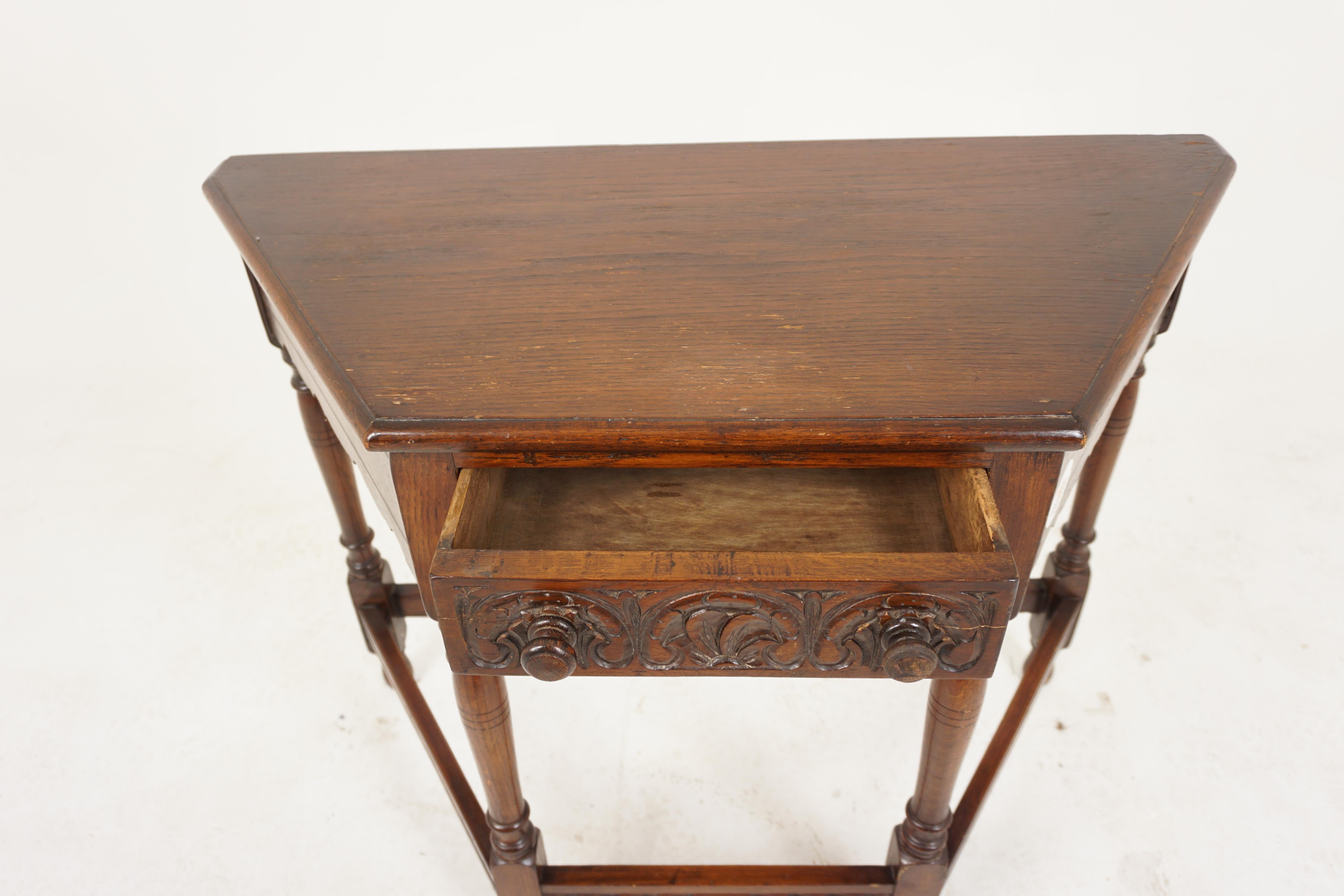 Vintage Carved Oak Hall Table, Side Table, Sofa Table, Scotland 1930, H195 In Good Condition For Sale In Vancouver, BC