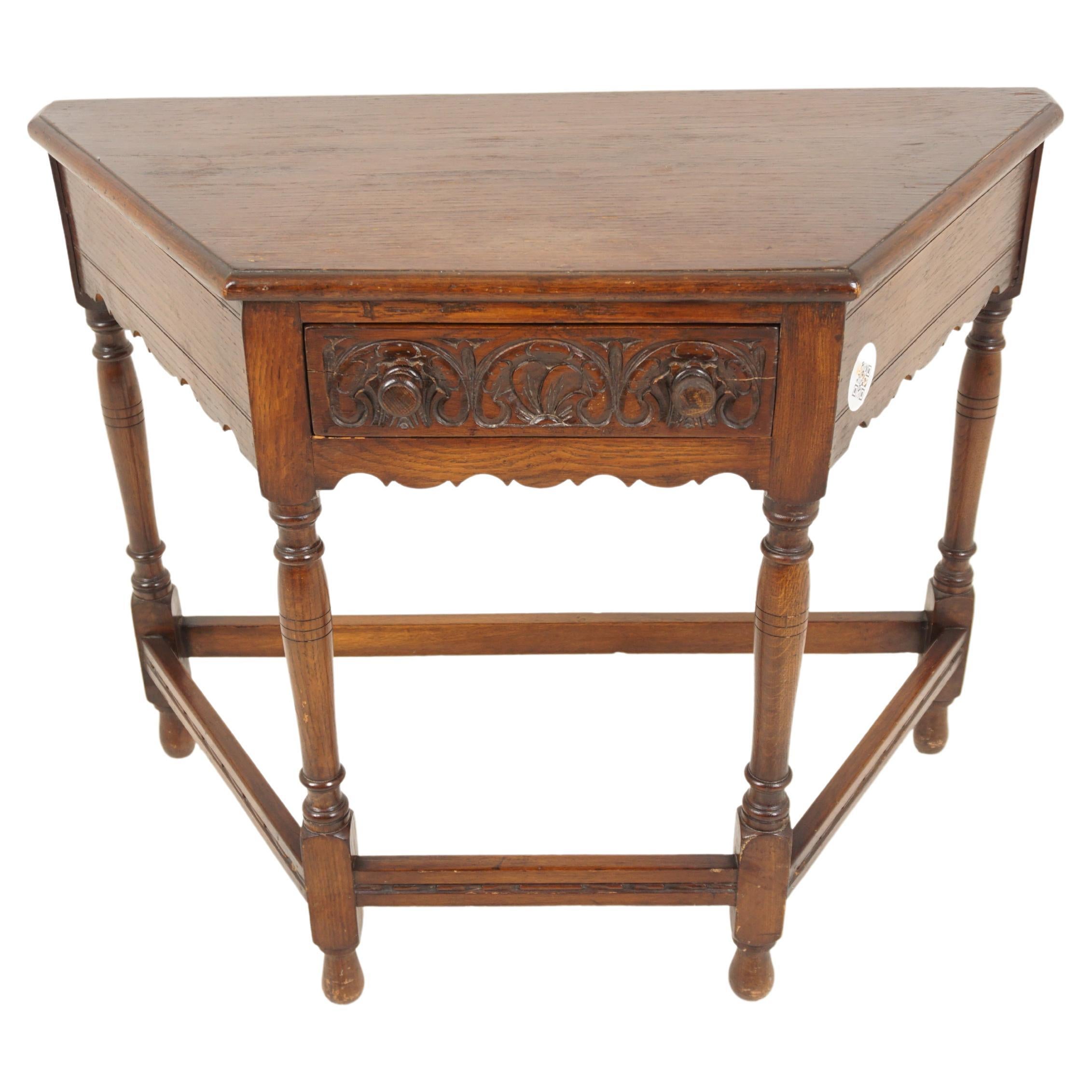 Vintage Carved Oak Hall Table, Side Table, Sofa Table, Scotland 1930, H195 For Sale