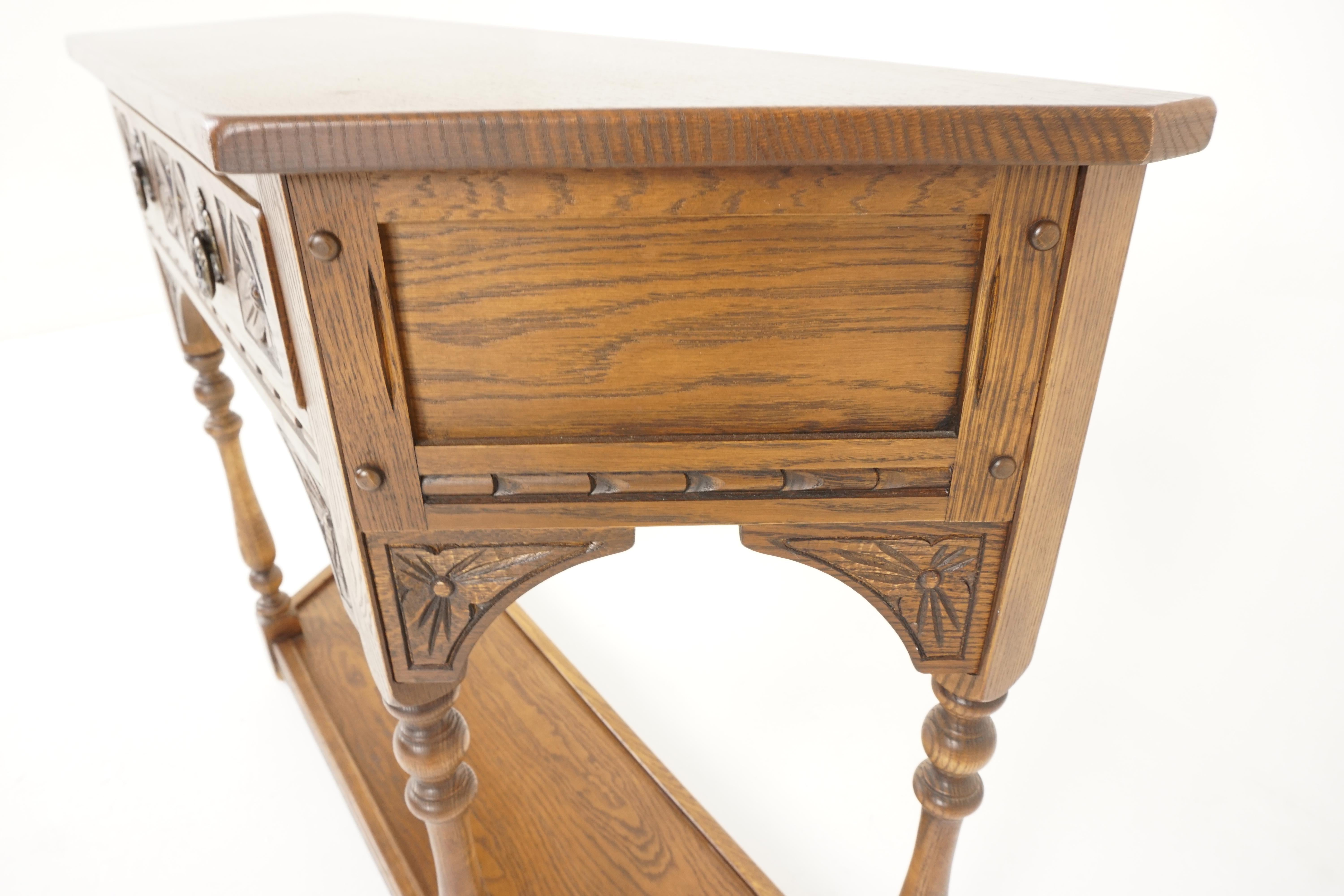 Vintage Carved Oak Hall Table, Sofa Table, England 1940, B2309 2
