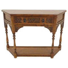 Vintage Carved Oak Hall Table, Sofa Table, England 1940, B2309