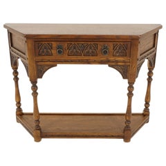 Vintage Carved Oak Hall Table, Sofa Table, England 1940, B2309