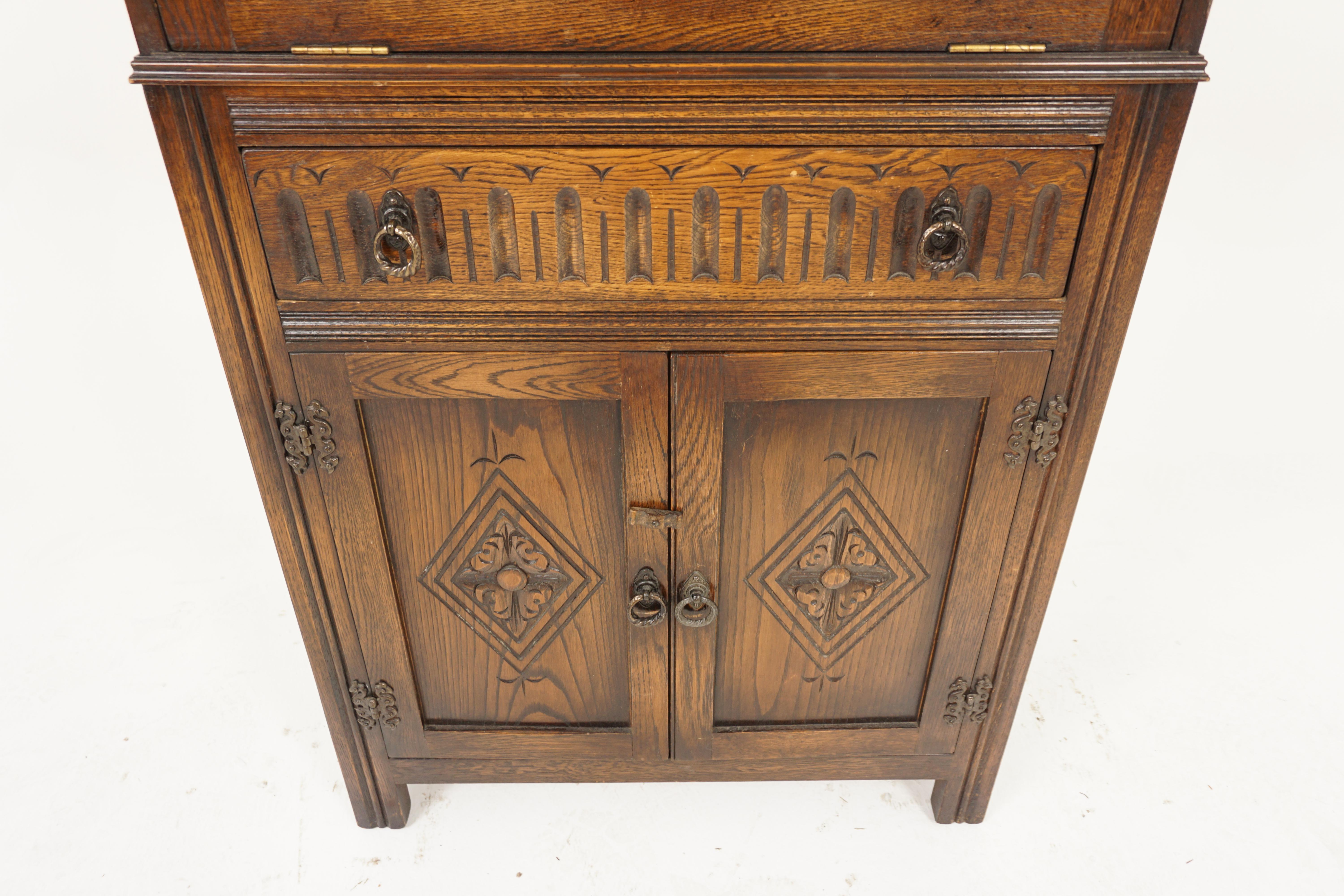 Vintage Carved Oak Linen Fold Cocktail Cabinet, Bar Cabinet, Scotland 1940, H115 4