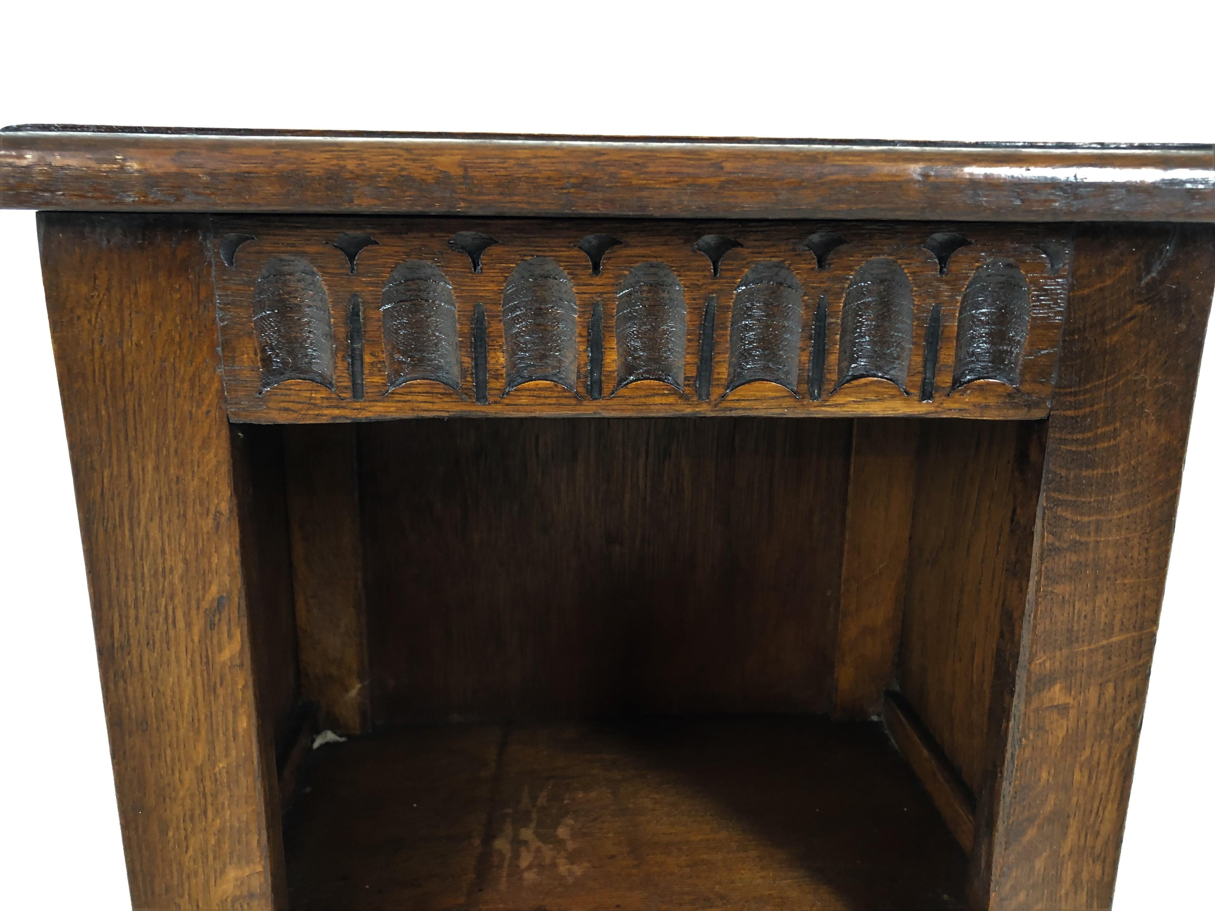 Vintage Carved Oak Nightstand, Bedside, Lamp Table, Scotland 1930, H844 1