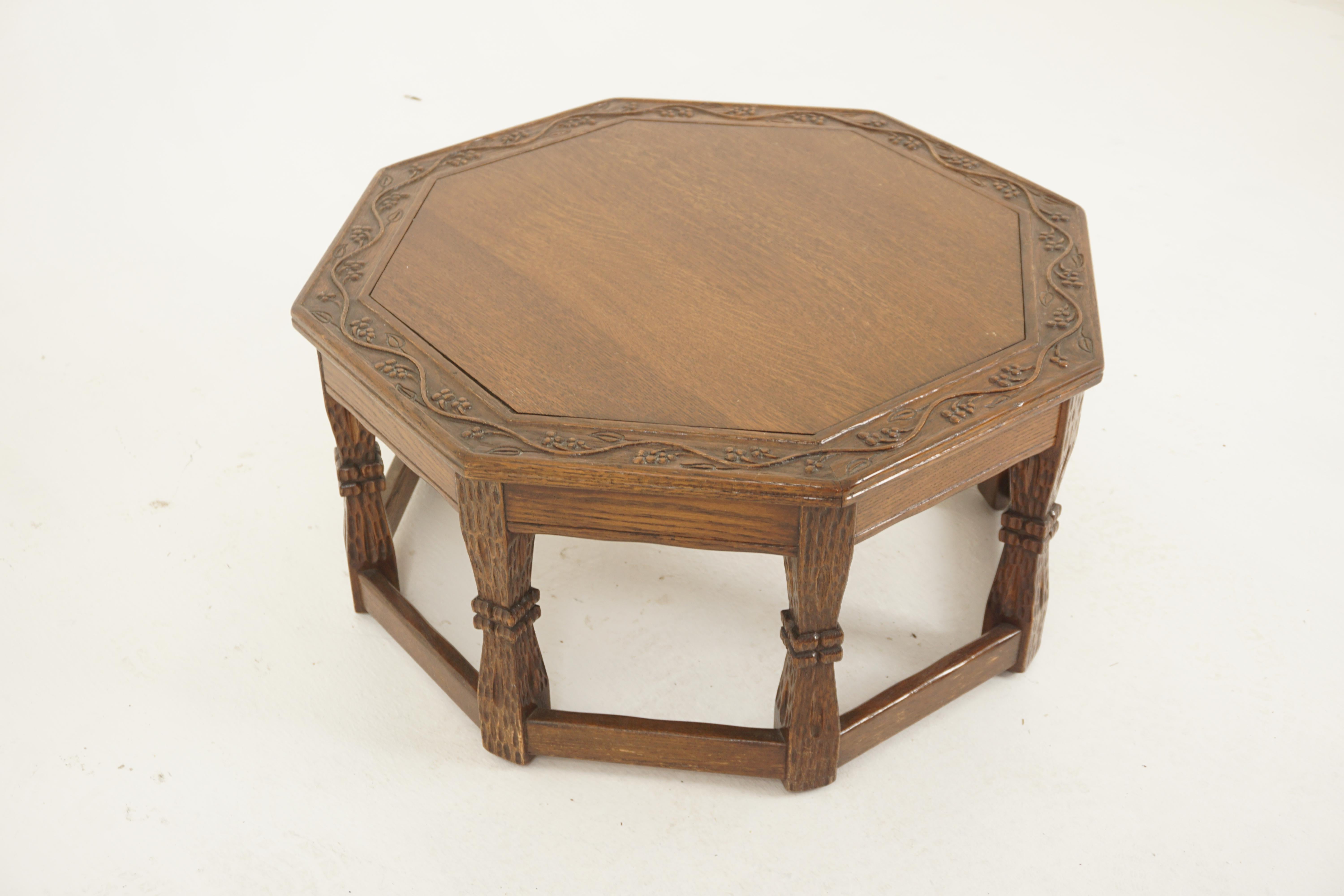 Vintage Carved Oak Octagonal Coffee Table With Drawer, American 1950, H1196 For Sale 2