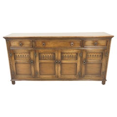 Vintage Carved Oak Sideboard Buffet Console, Scotland 1940, H1154