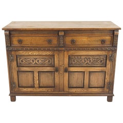 Vintage Carved Oak Sideboard, Buffet, Server, Scotland 1930
