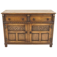 Vintage Carved Oak Sideboard, Buffet, Server, Scotland 1930