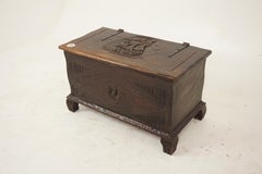 Vintage Carved Oak Trunk, Coffer, Coffee Table Nautical, Scotland 1920, H713