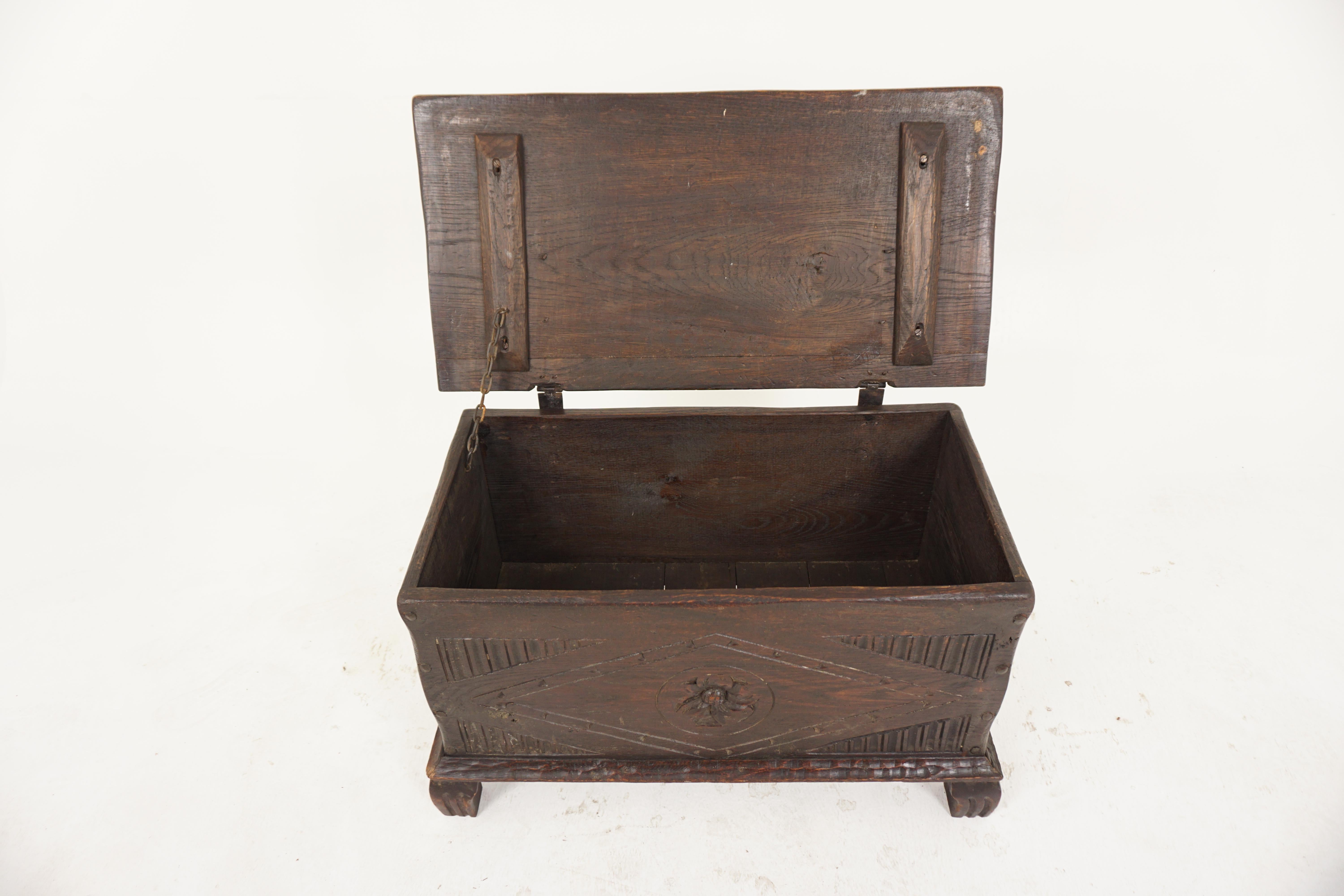 Vintage Carved Oak Trunk, Coffer, Coffee Table Nautical, Scotland 1920, H713 In Good Condition In Vancouver, BC