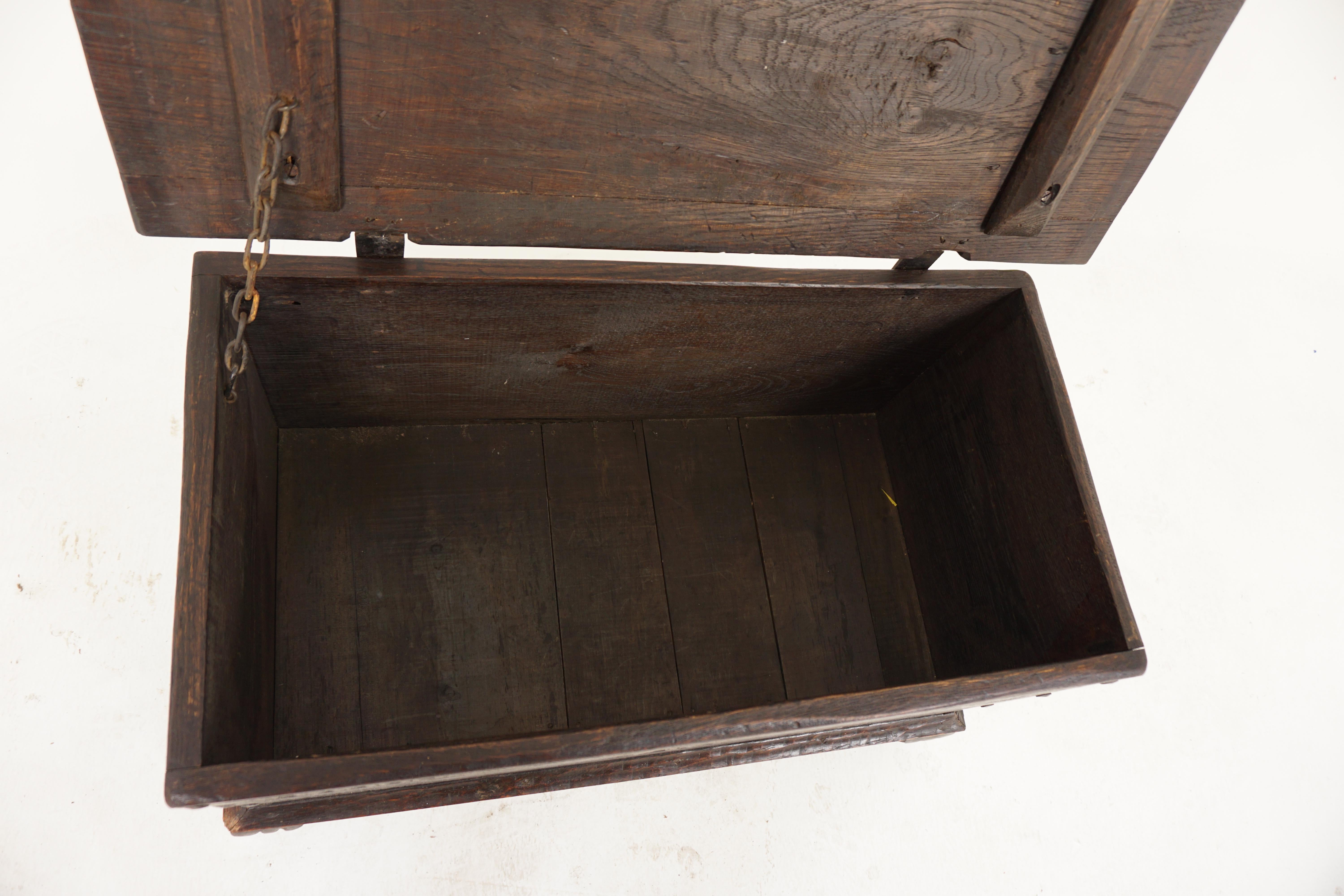 Early 20th Century Vintage Carved Oak Trunk, Coffer, Coffee Table Nautical, Scotland 1920, H713