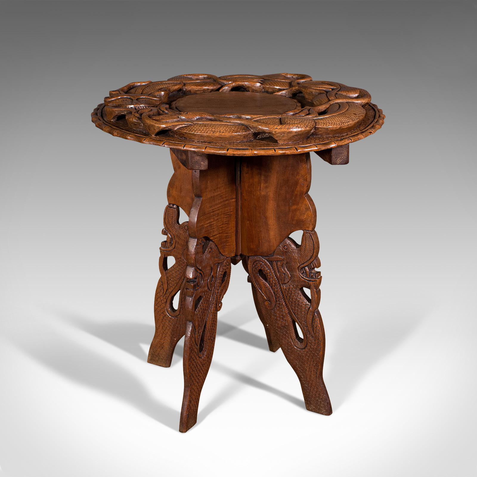 Vintage Carved Occasional Table, Chinese, Elm, Side, Lamp, Art Deco, Circa 1940 In Good Condition For Sale In Hele, Devon, GB