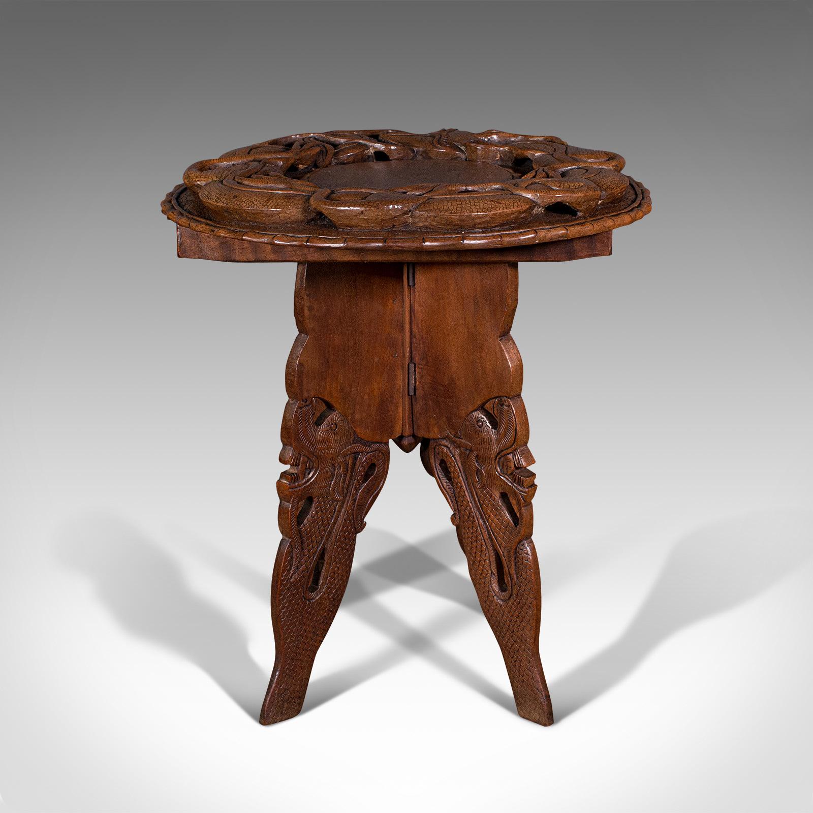 20th Century Vintage Carved Occasional Table, Chinese, Elm, Side, Lamp, Art Deco, Circa 1940 For Sale