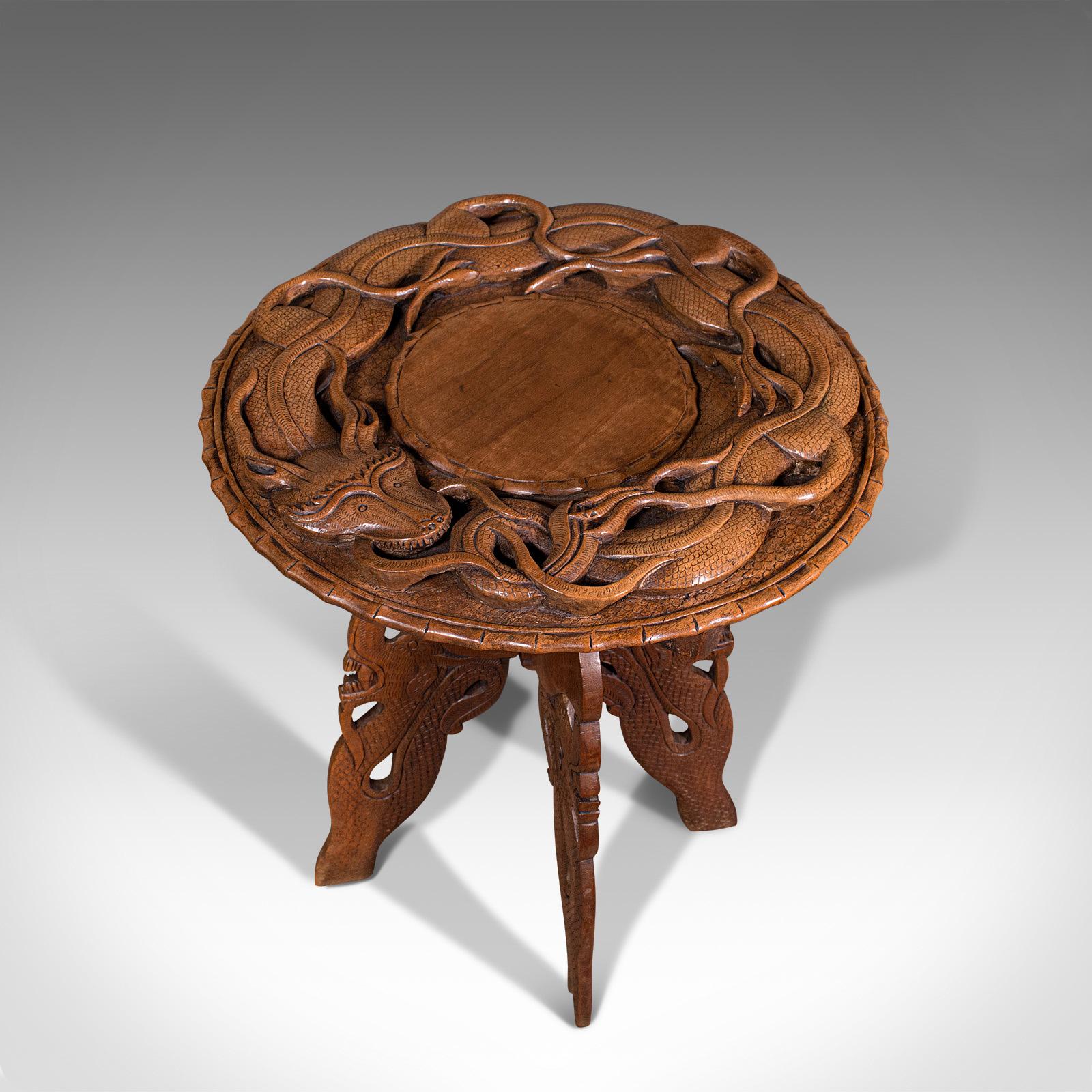 Vintage Carved Occasional Table, Chinese, Elm, Side, Lamp, Art Deco, Circa 1940 For Sale 1