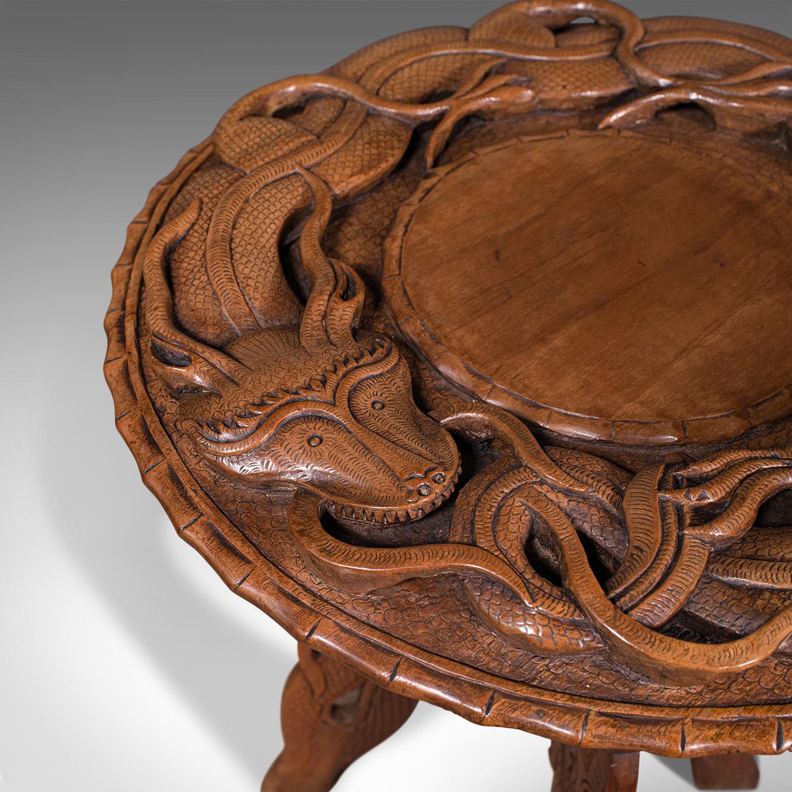 Vintage Carved Occasional Table, Chinese, Elm, Side, Lamp, Art Deco, Circa 1940 For Sale 2