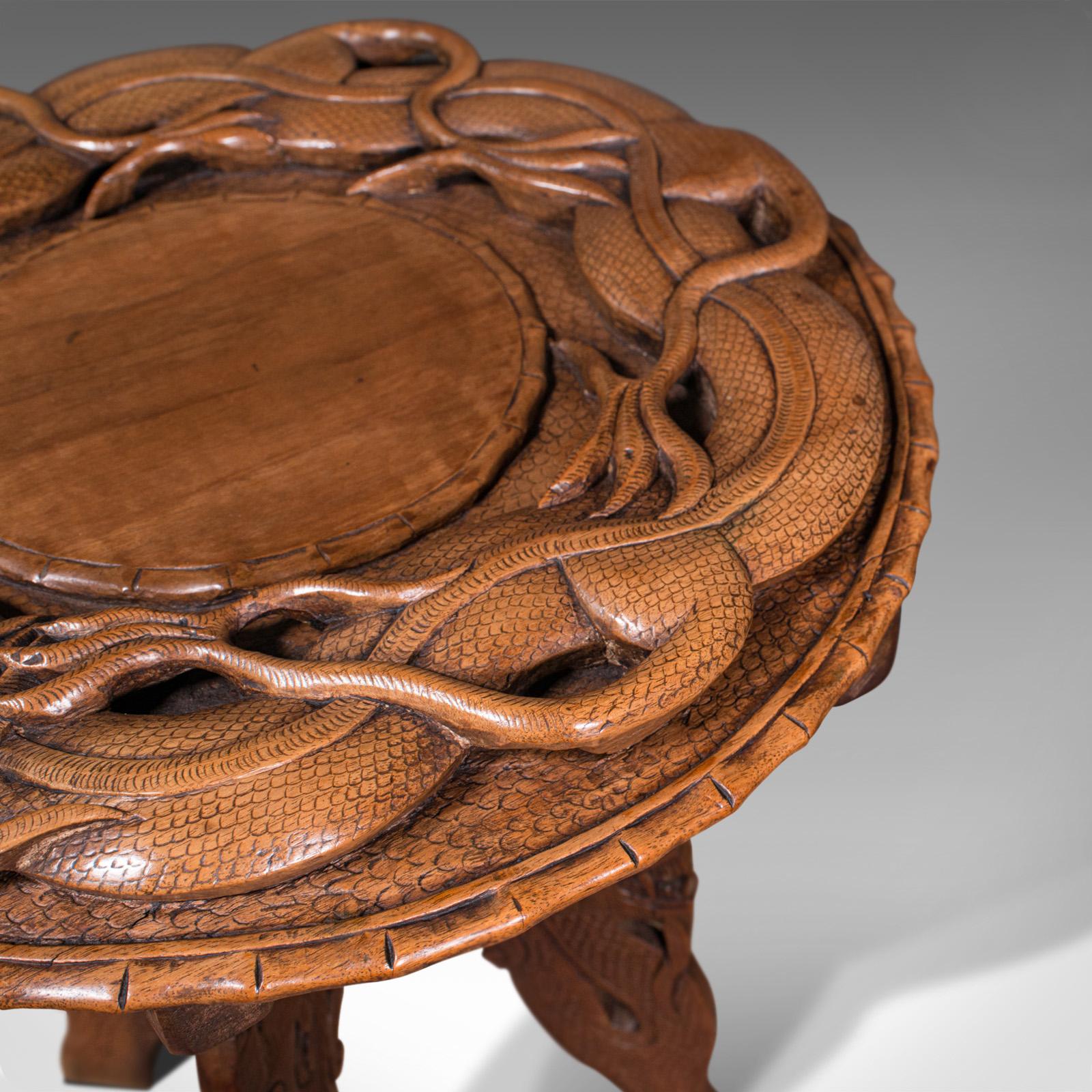Vintage Carved Occasional Table, Chinese, Elm, Side, Lamp, Art Deco, Circa 1940 For Sale 3