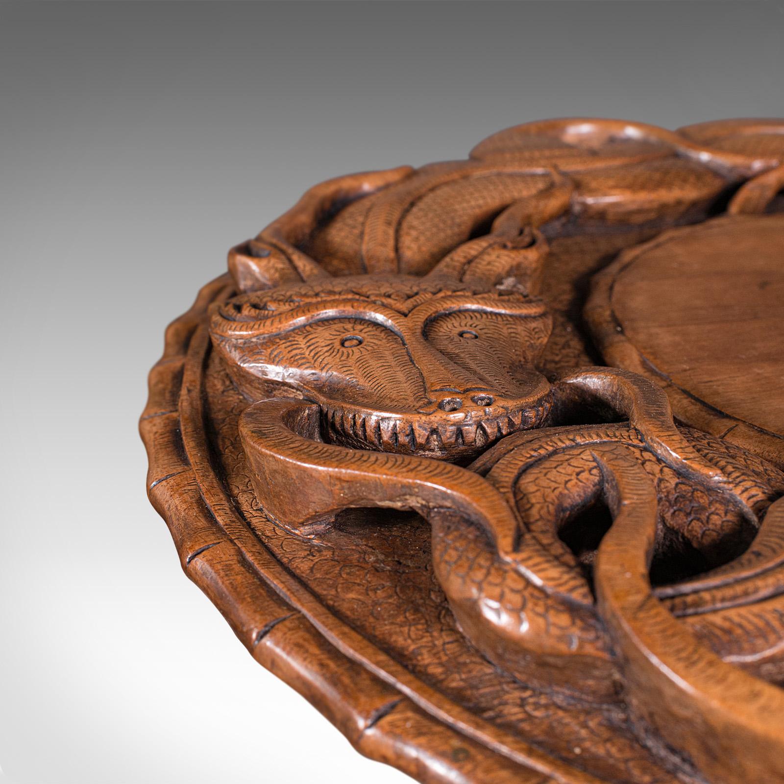 Vintage Carved Occasional Table, Chinese, Elm, Side, Lamp, Art Deco, Circa 1940 For Sale 4