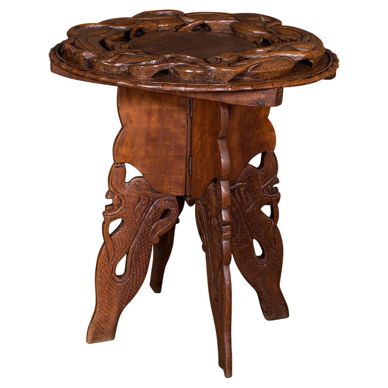 Vintage Carved Occasional Table, Chinese, Elm, Side, Lamp, Art Deco, Circa 1940 For Sale