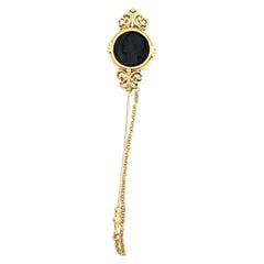 Vintage Carved Onyx Gold Jabot Brooch Pin Estate Fine Jewelry
