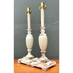 Vintage Carved Onyx Lamps - A Pair