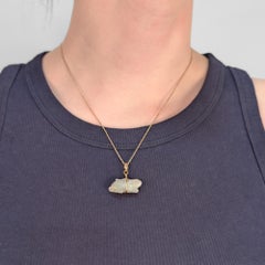 Vintage Carved Opal & 18K Gold Figural Rabbit Charm or Pendant