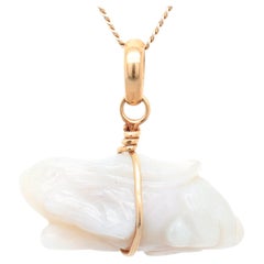 Vintage Carved Opal & 18K Gold Figural Rabbit Charm or Pendant