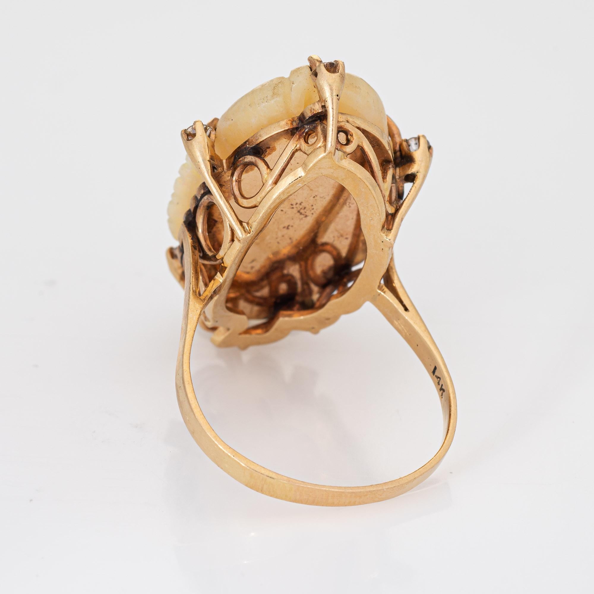 Vintage geschnitzt Opal Fisch Ring Diamant 14k Gelb Gold Estate Fine Jewelry (Moderne) im Angebot