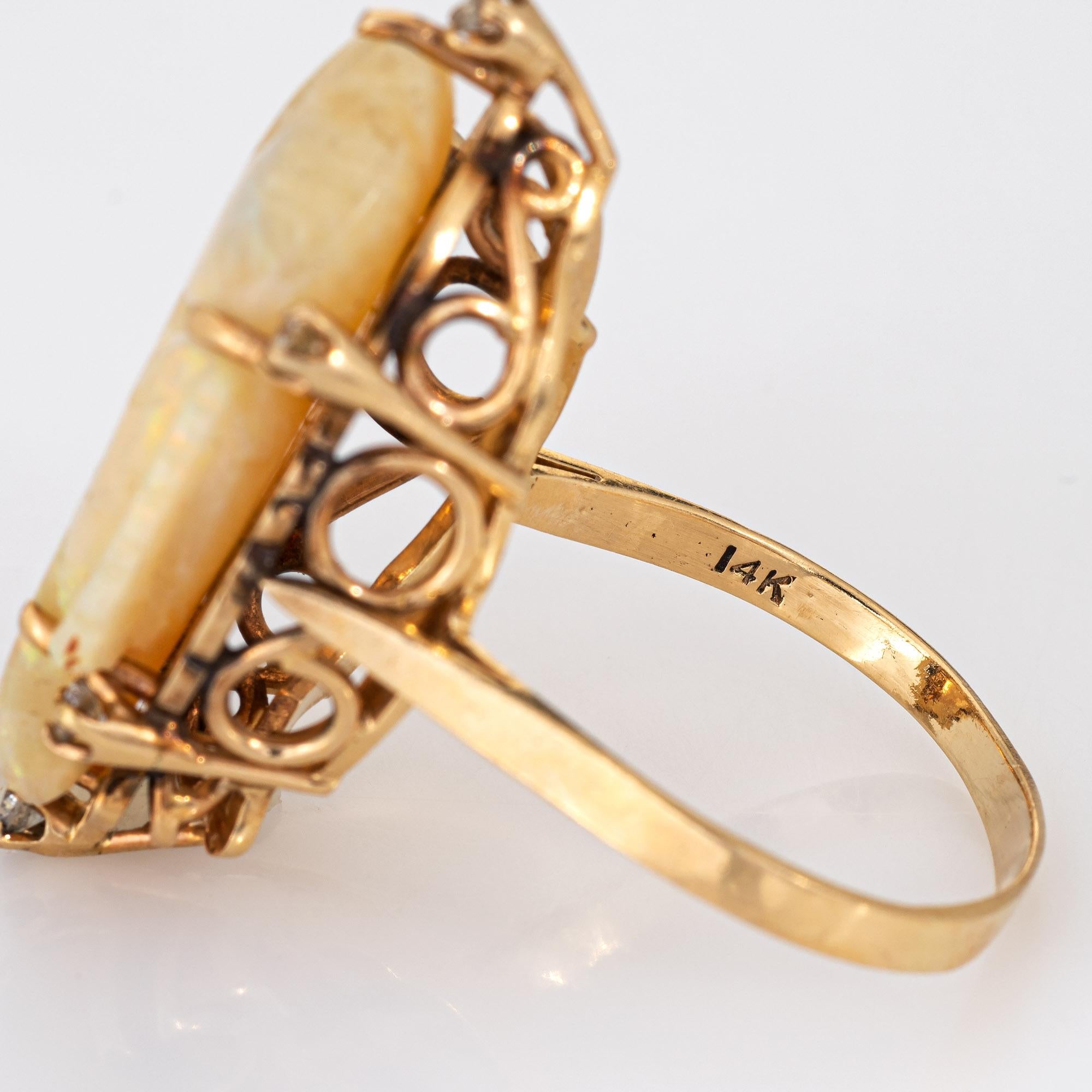 Vintage geschnitzt Opal Fisch Ring Diamant 14k Gelb Gold Estate Fine Jewelry im Zustand „Gut“ im Angebot in Torrance, CA