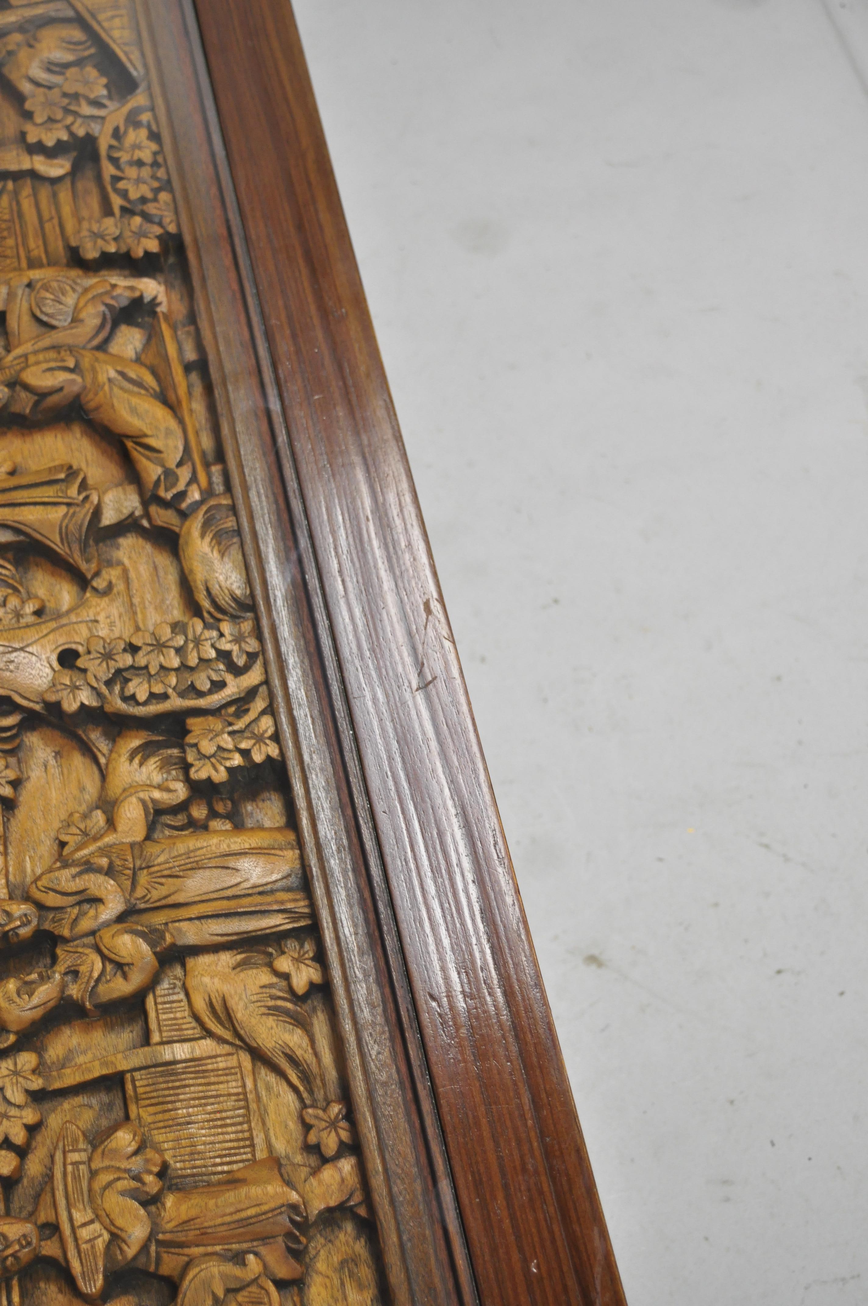 Vintage Carved Oriental Asian Figures Coffee Table Cabinet Old Chinese Wiseman 1