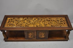 Vintage Carved Oriental Asian Figures Coffee Table Cabinet Old Chinese Wiseman