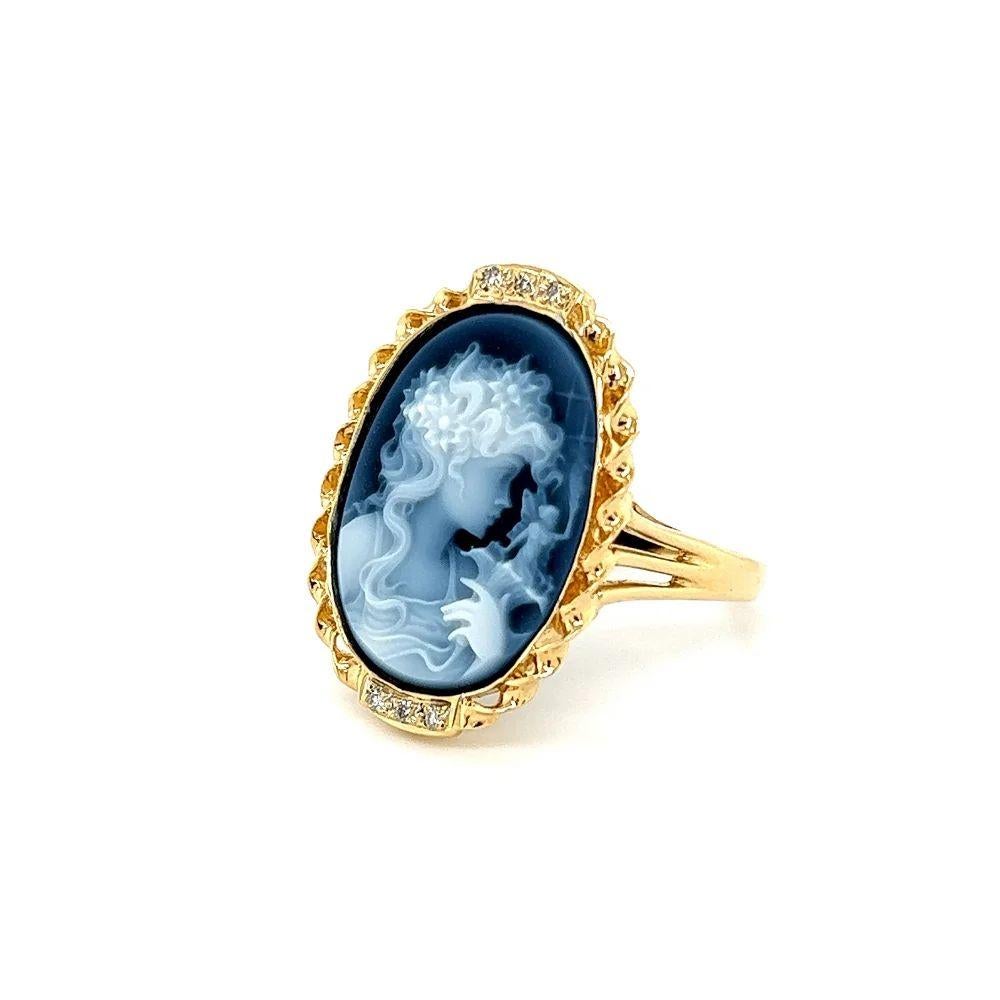 Women's Vintage Carved Oval Onyx Cameo and Diamond Gold Ring