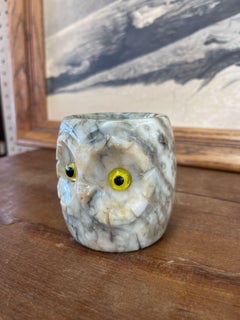 Vintage Carved Owl Cup. Genuine Hand Carved Italian Alabaster.