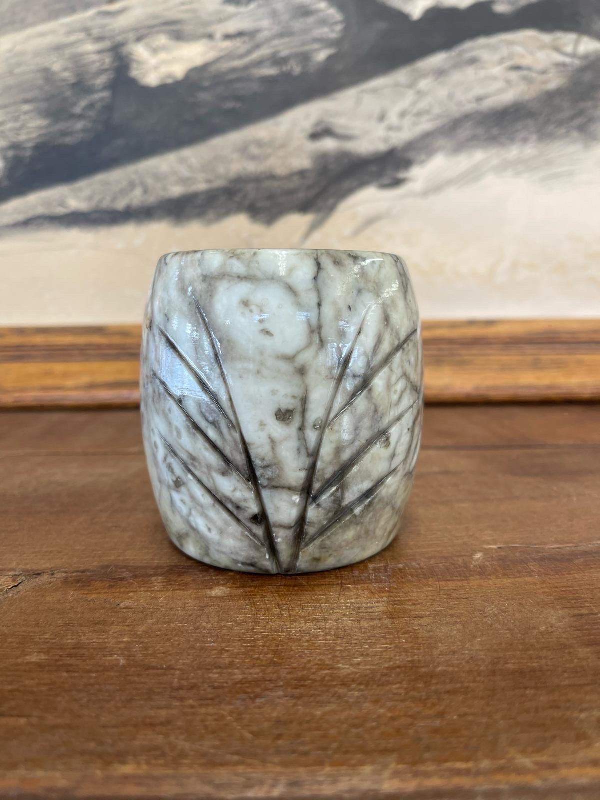 Ceramic Vintage Carved Owl Cup. Genuine Hand Carved Italian Alabaster. For Sale