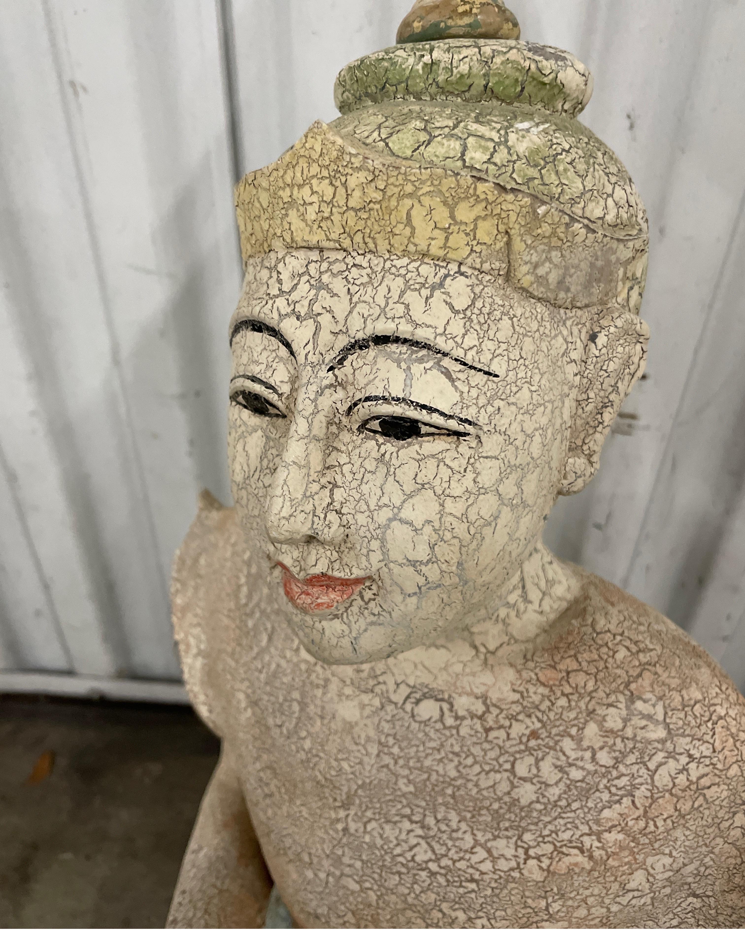 Vintage Carved & Painted Wood Seated Deity For Sale 4