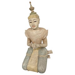 Vintage Carved & Painted Wood Seated Deity