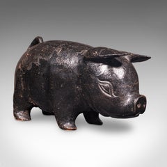 Vintage Carved Piglet Figure, English, Treen, Ebonised, Farmyard, Mid Century