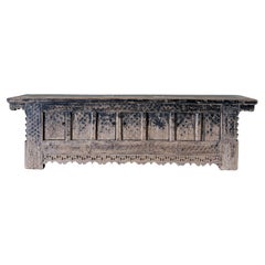Vintage Carved Pine 4 Door Cabinet - Weathered Black