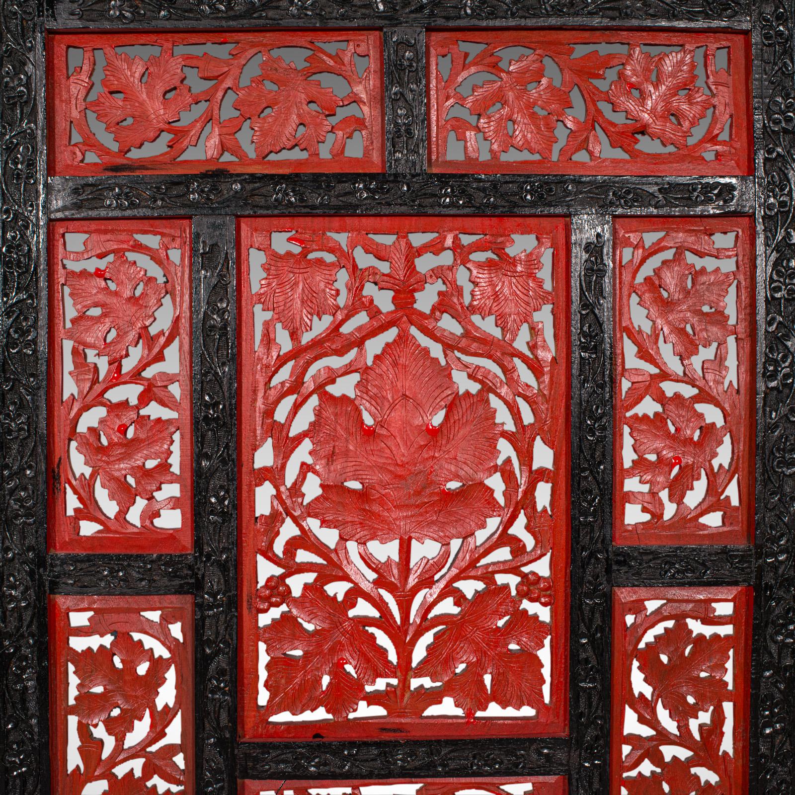 Mid-20th Century Vintage Carved Privacy Screen, Chinese, Four Panel Room Divider, Art Deco, 1940