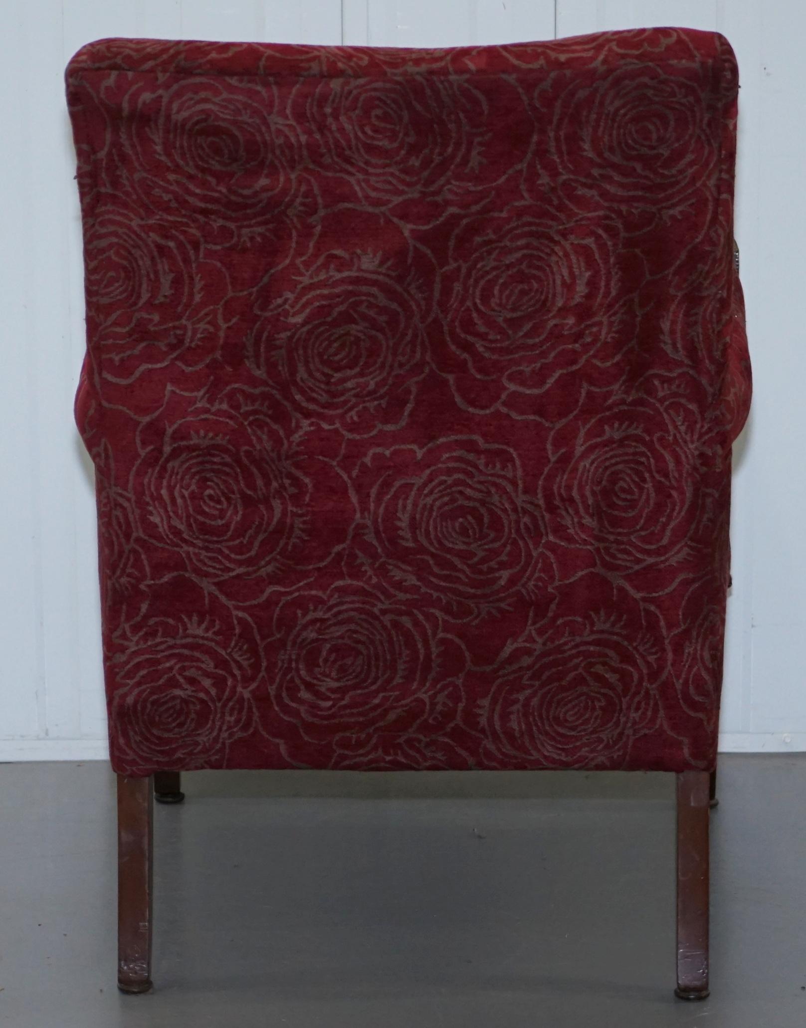 Vintage Carved Rams Head Armchair Vintage Piece Red Floral Upholstery For Sale 7