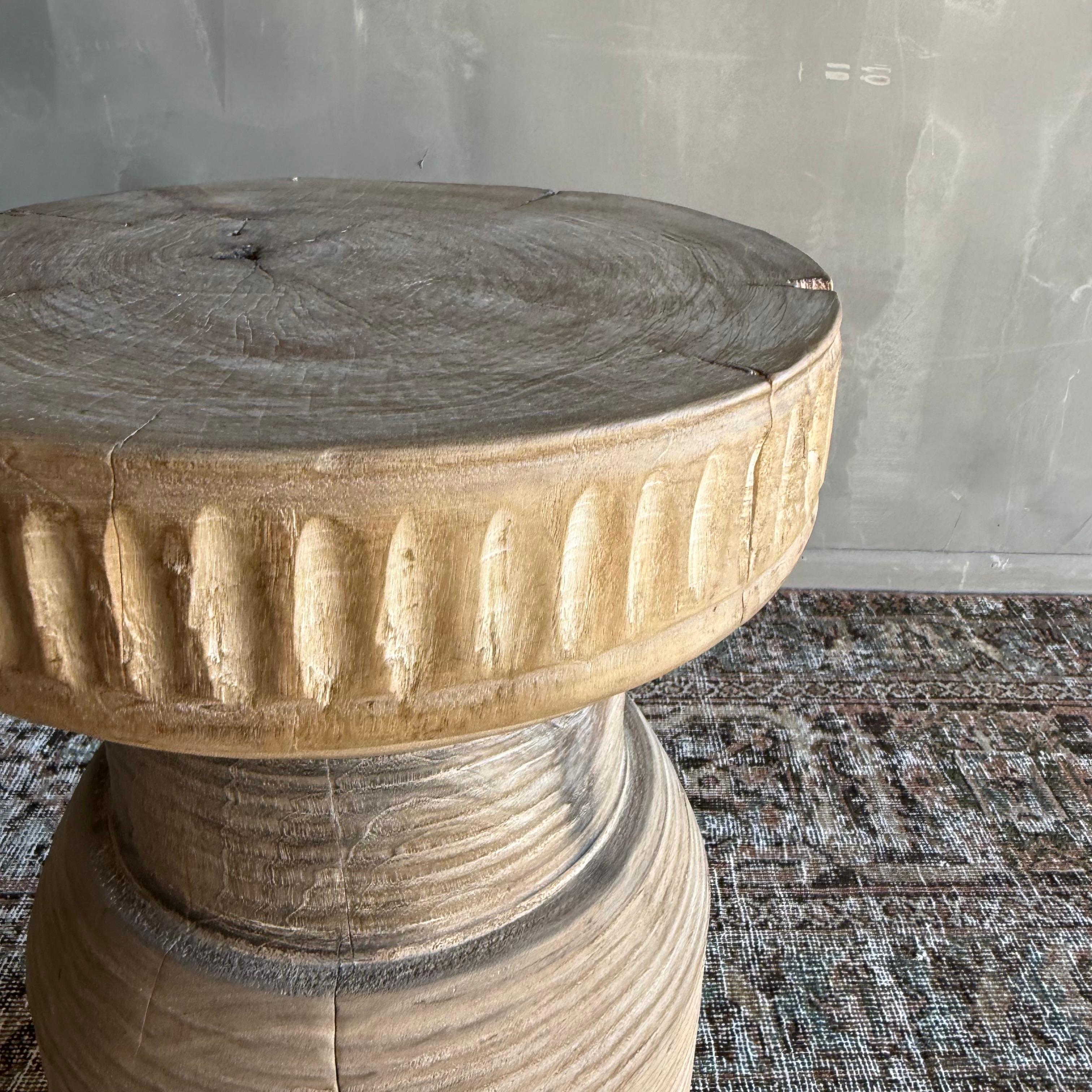 Hand-Carved Vintage Carved Reclaimed Side Table Stump Table For Sale