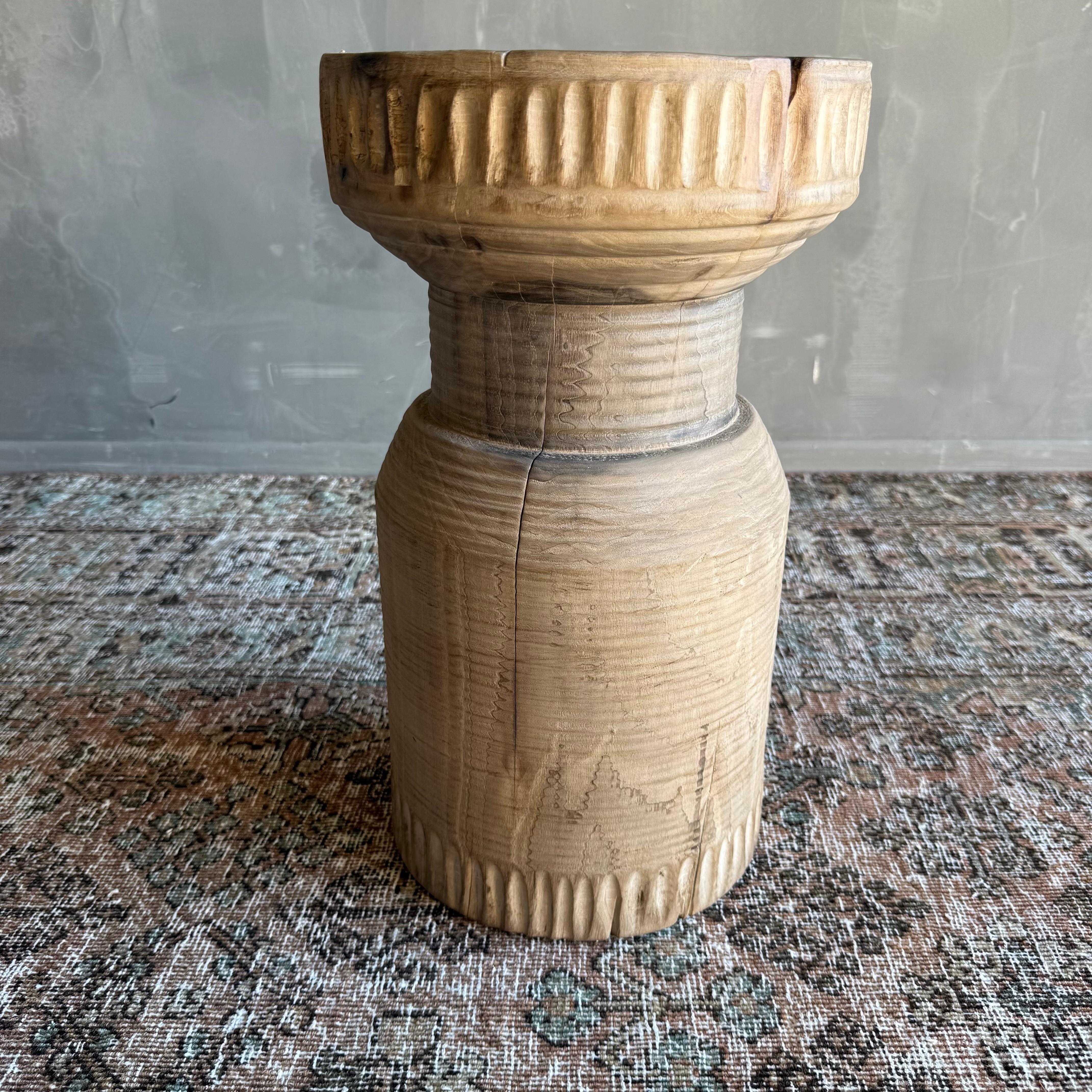 20th Century Vintage Carved Reclaimed Side Table Stump Table For Sale