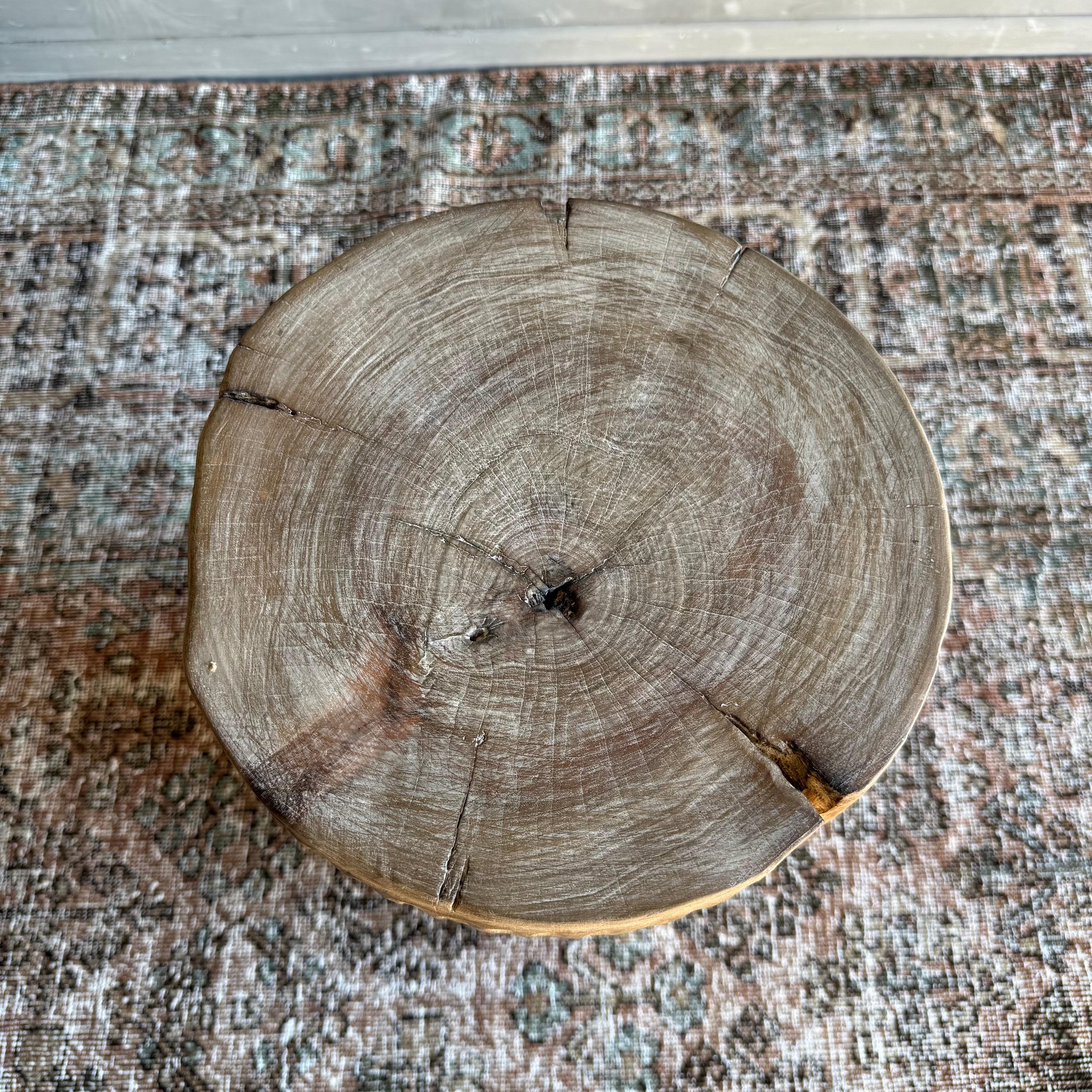 Elm Vintage Carved Reclaimed Side Table Stump Table For Sale