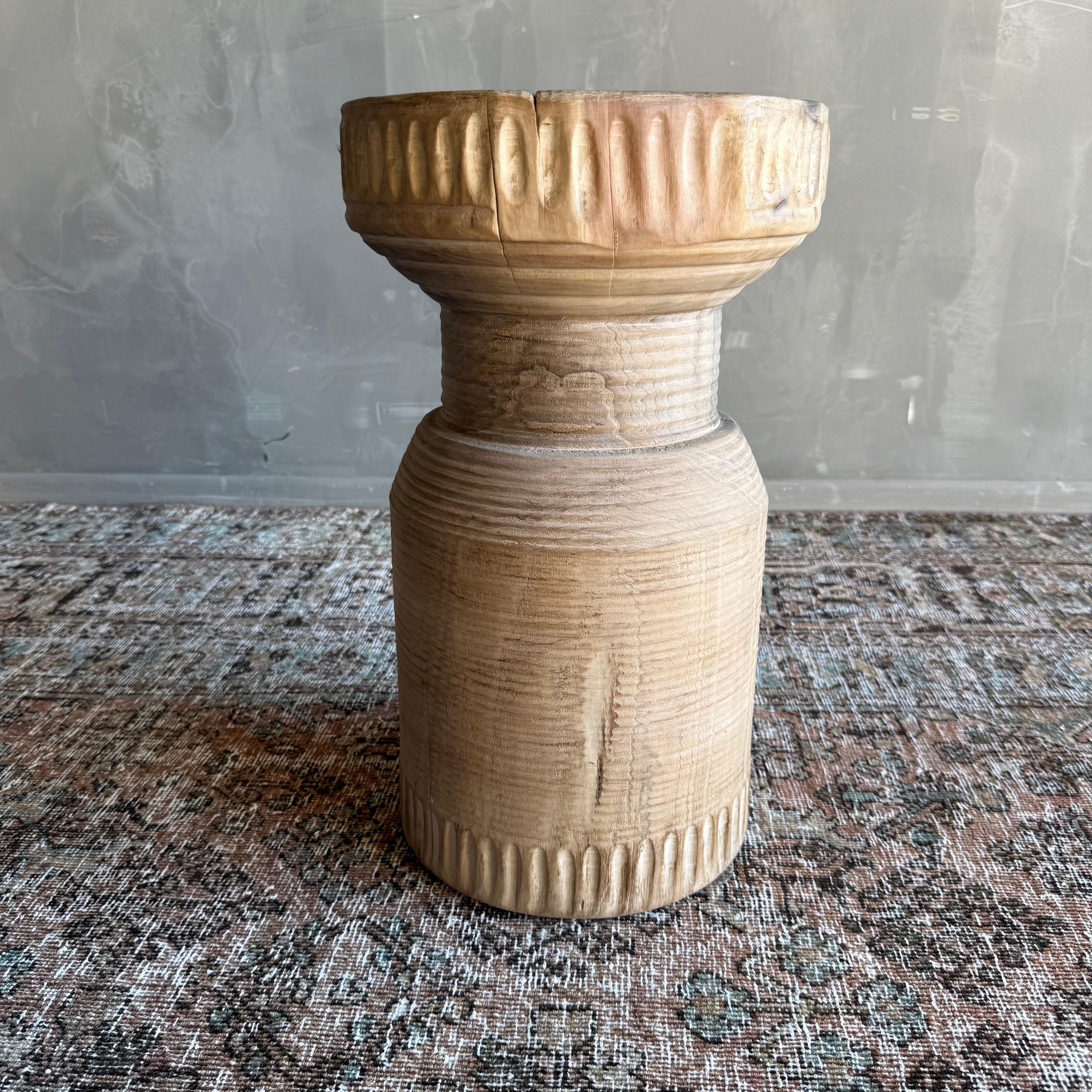 Vintage Carved Reclaimed Side Table Stump Table For Sale 1