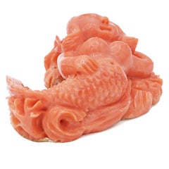 Vintage Carved Red Coral Siren Mermaid Figurine Sculpture