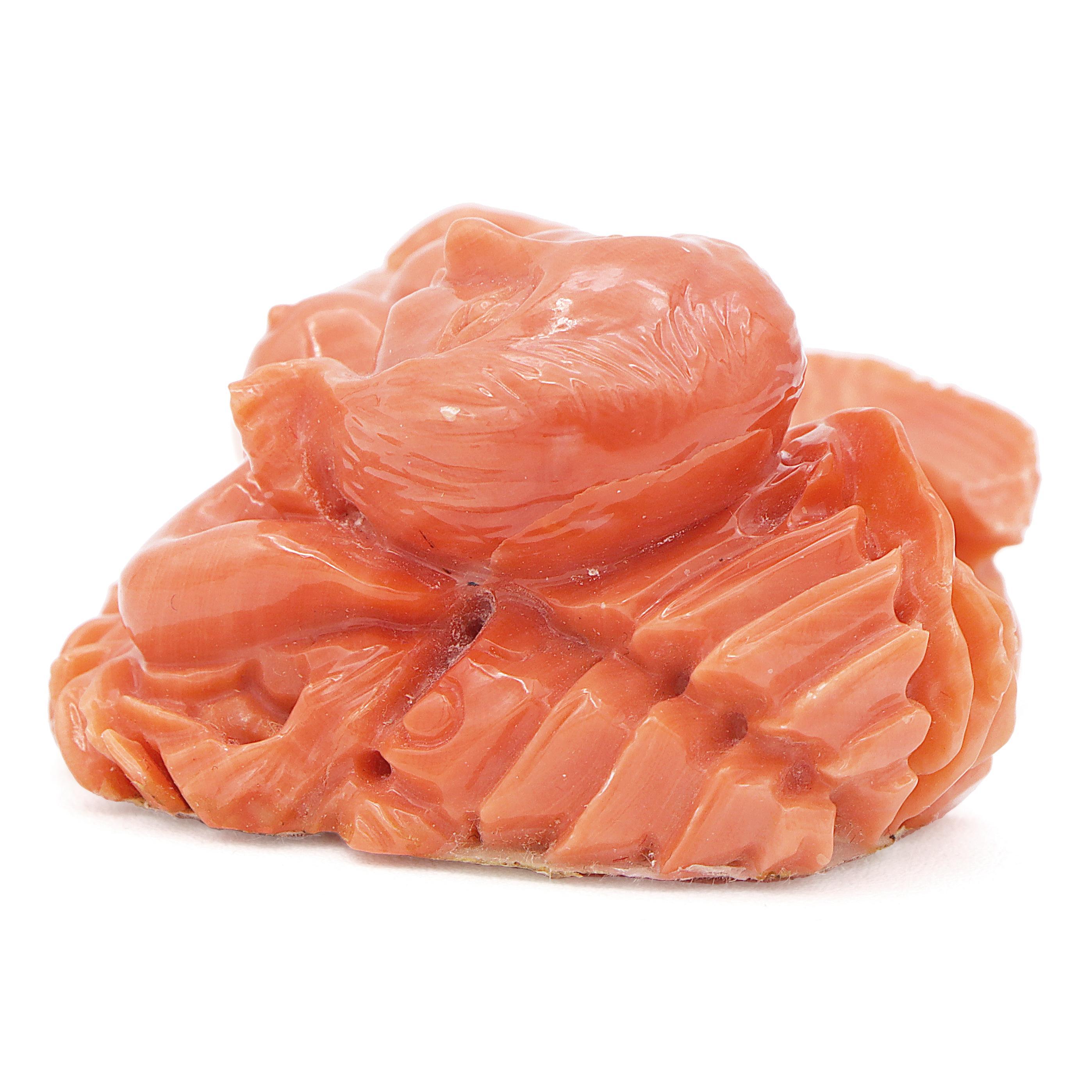 Uncut Vintage Carved Red Coral Siren Mermaid Figurine Sculpture
