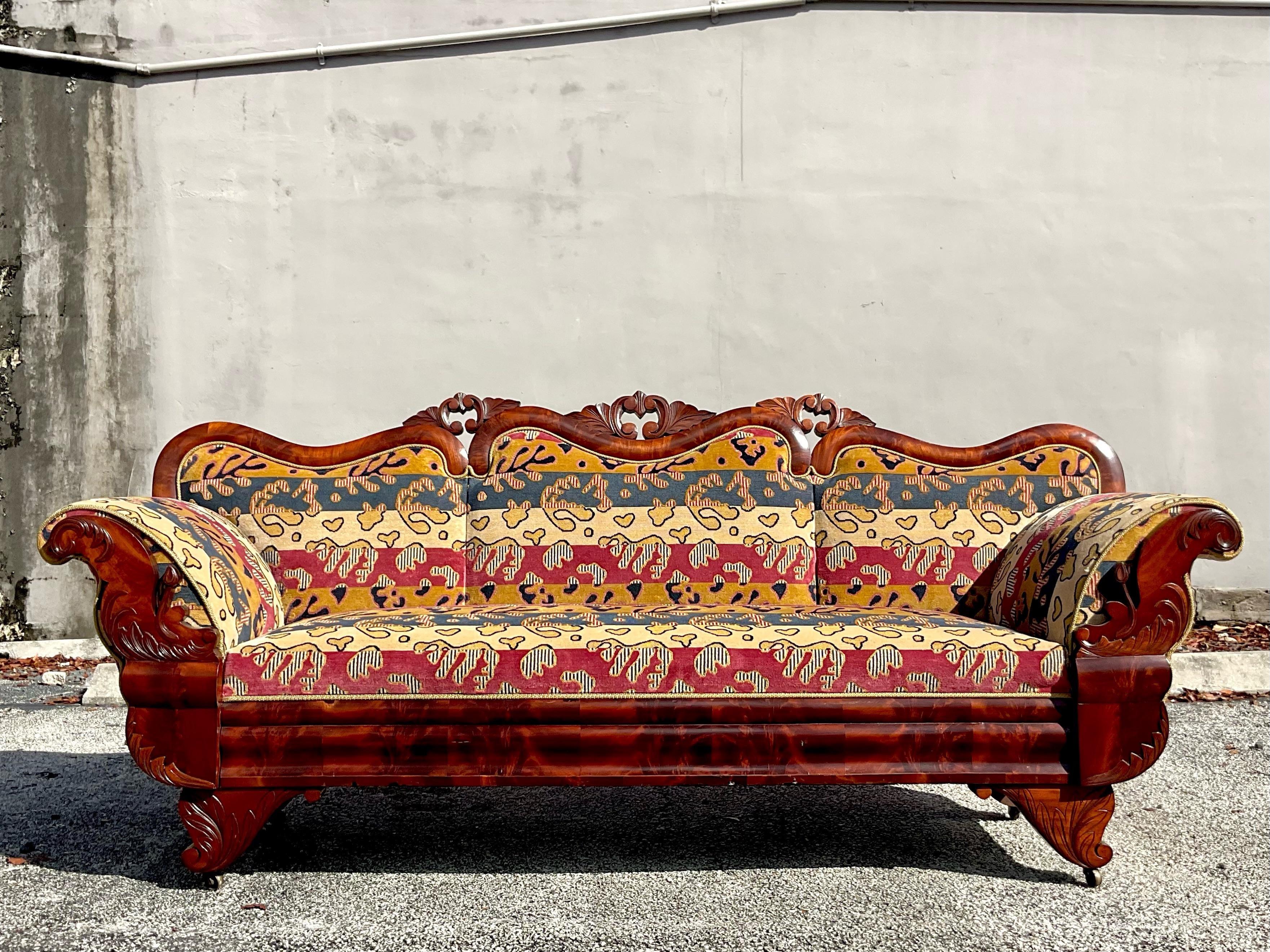 Vintage Carved Rococo Clarence House Flame Sofa For Sale 3