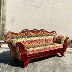 Vintage Carved Rococo Clarence House Flame Sofa